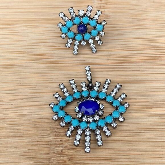 Elizabeth Cole Casimir Evil Eye Turquoise & Crystal Earring. Boho Protection - Picture 2 of 8
